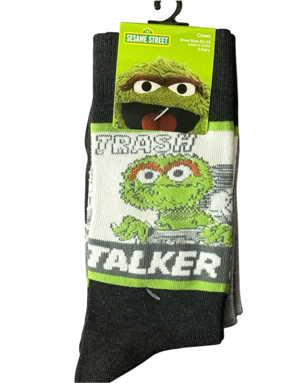 Sesame Street Oscar Elmo Crew Socks 2 Pair Adult 6–12 NWT